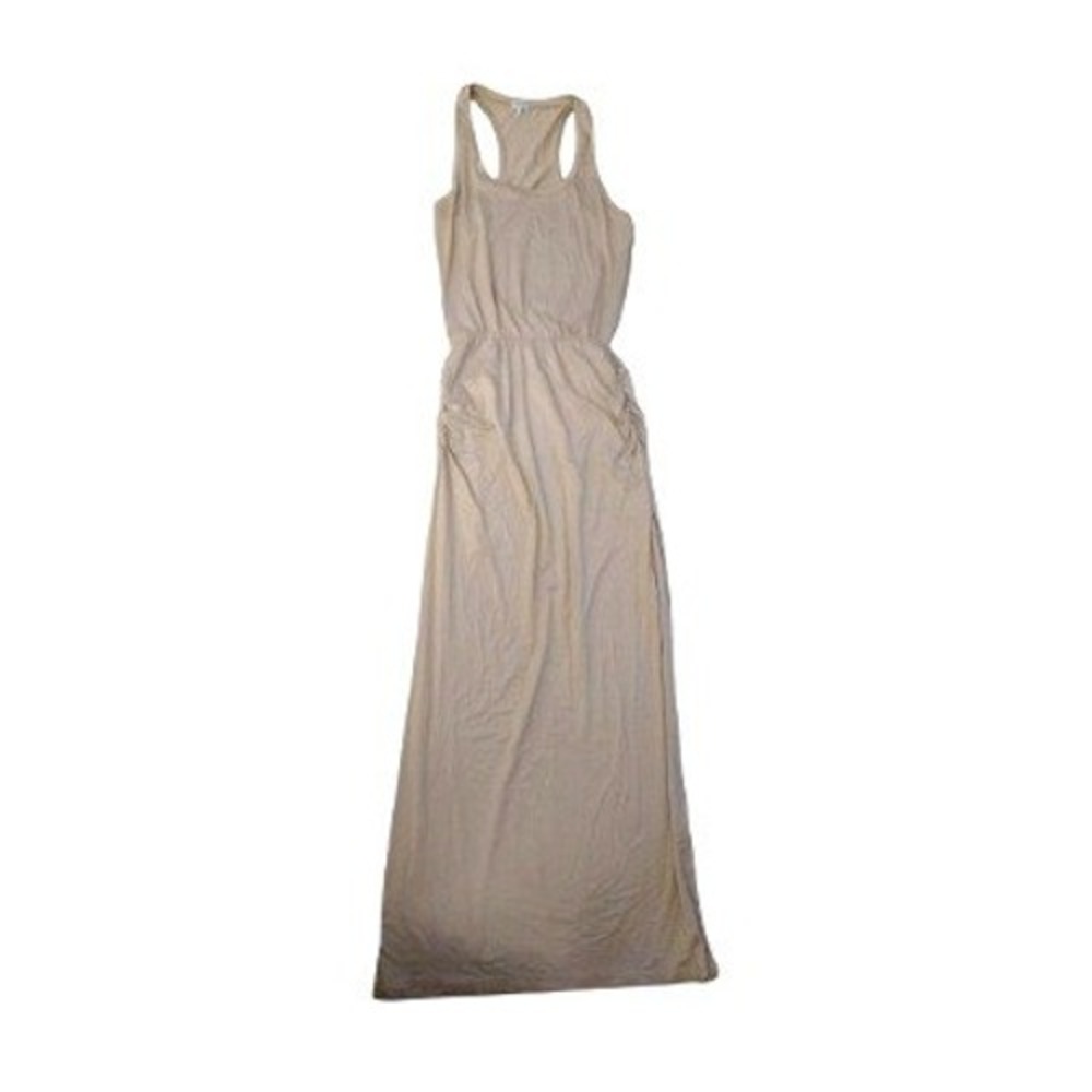 Splendid Womens Tan Beige Racerback Ruched Elastic Waist Maxi Dress Small USA - Picture 2 of 5